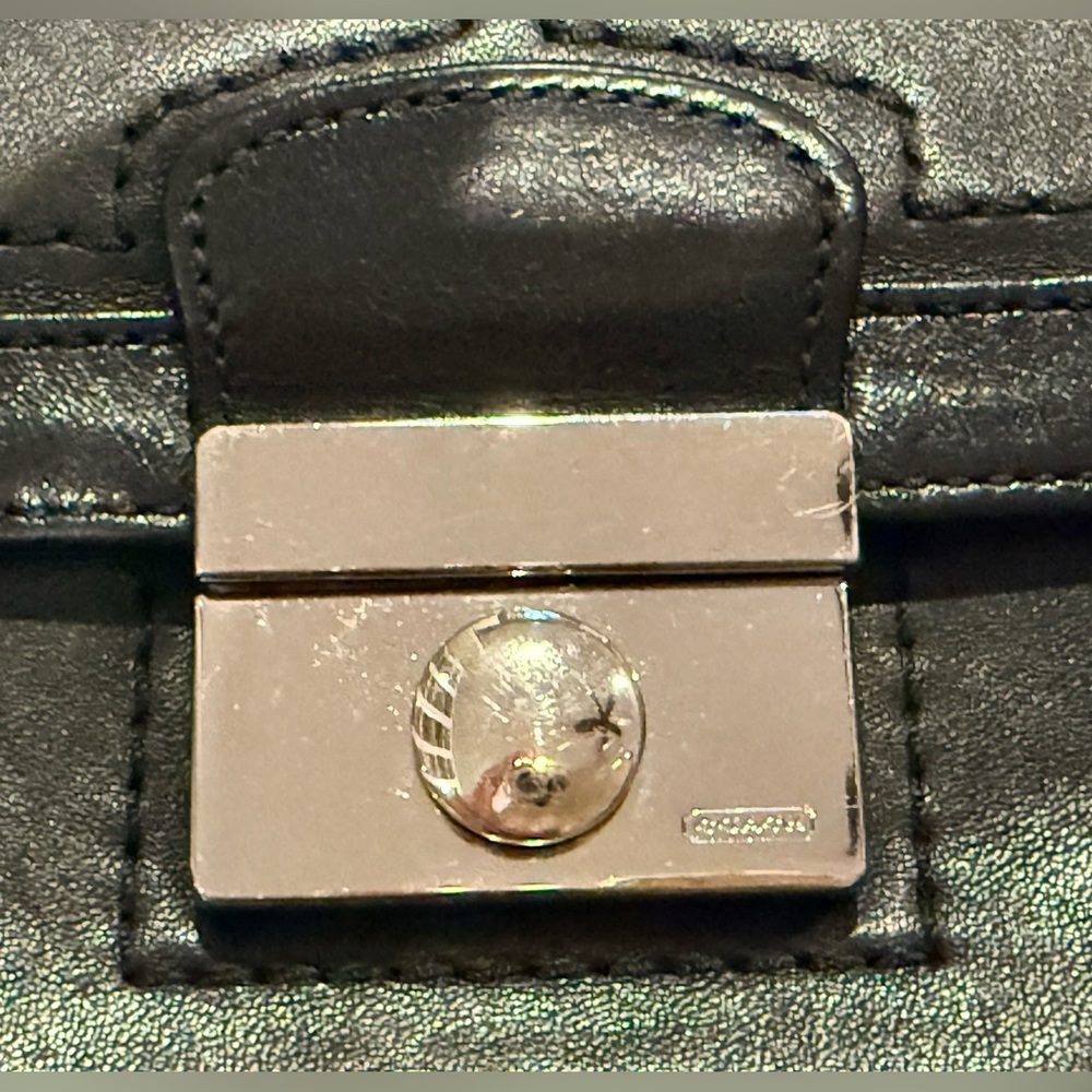 Coach Kristin Black Leather Clutch Purse with a silver-tone push-lock closure - Picture 4 of 7